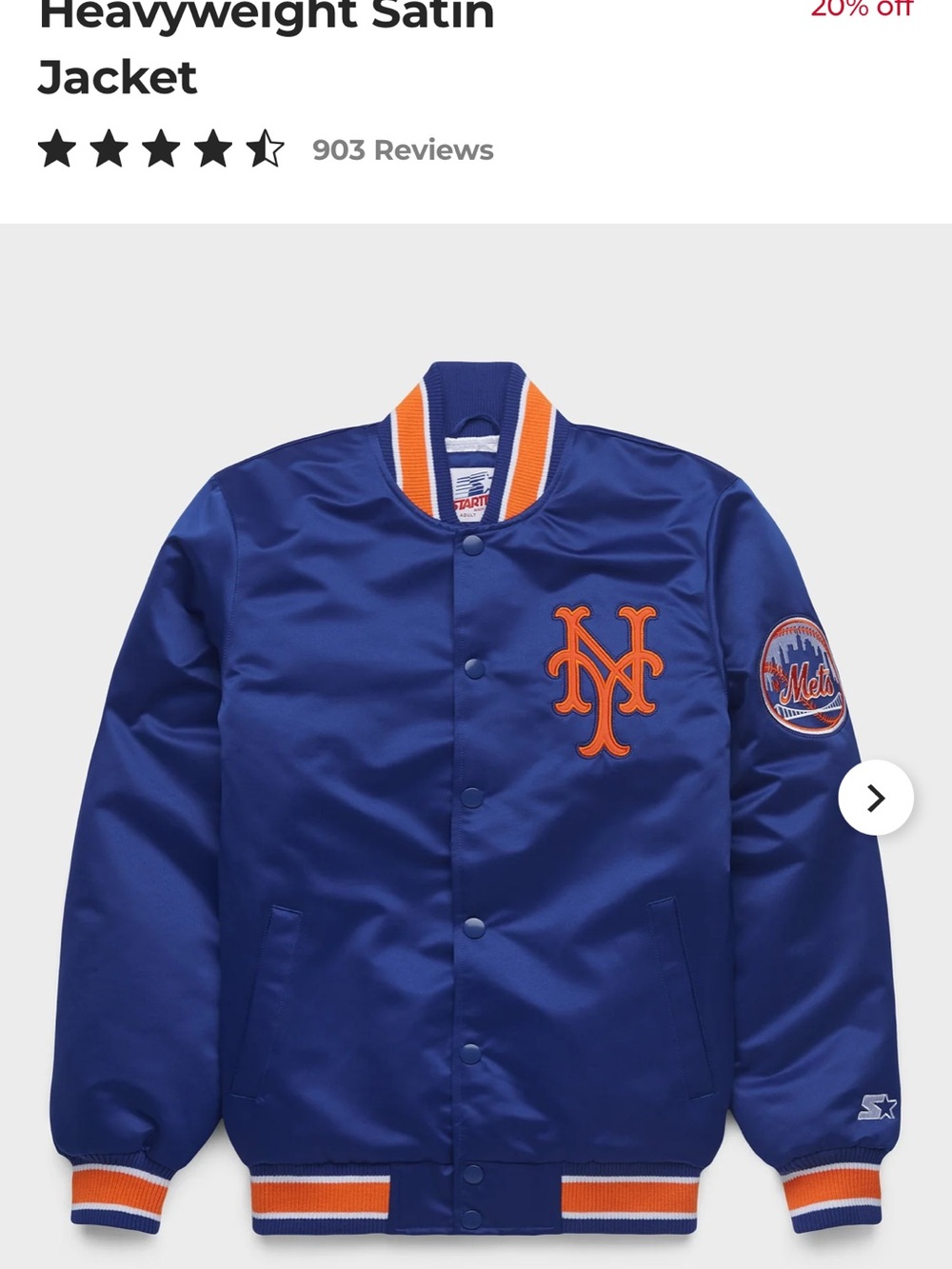 NWOT Homage X Starter New York Mets Satin Bomber Jacket - Royal Blue/Orange